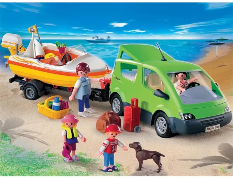 Gezinswagen met boot - 4144 von Playmobil in Meerkleurig – Produktfoto