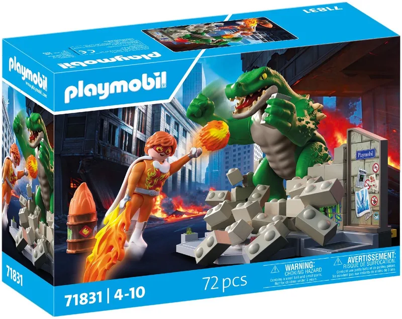 Helden | Helden- Showdown met de reuzenhagedis | Speelgoed vanaf 4 jaar | Cadeau voor kinderen | Spannende actieset | Met beweegbare reuzenhagedis en breekbare muur | 71831 van Playmobil in Multi kleuren – productfoto