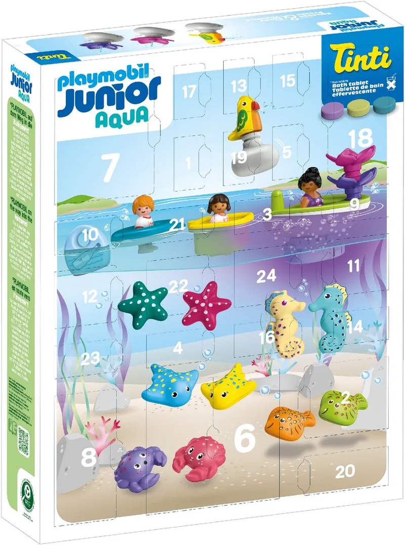 JUNIOR & Tinti | Kleurrijke zwempret Adventskalender | Duurzame adventskalender met waterspeelgoed | Dagelijkse verrassingen voor kinderen vanaf 1 jaar | Perfect kerstcadeau | 71777 von Playmobil in Multi kleuren – Produktfoto
