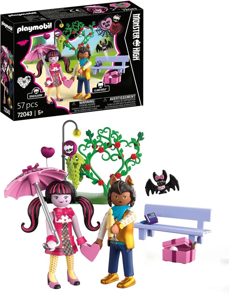 Monster High Valentijnsdag Date | Draculaura en Clawd met parkbankje en accessoires | Kinderspeelgoed voor kinderen vanaf 5 jaar | 72043 by Playmobil in Meerkleurig – product photo