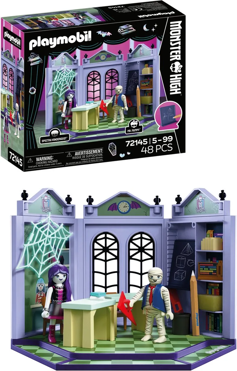 Monster High™ | Klaslokaal | Leslokaal met Mr. Mummie, Spectra Vondergeist, schoolbord & glow-in-the-dark-spinnenweb | Voor fans vanaf 5 jaar | 72145 von Playmobil in Meerkleurig – Produktfoto