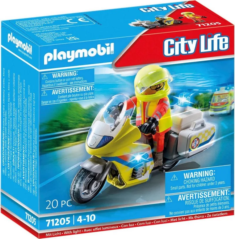 Notarzt-Motorrad mit Blinklicht (71205), My City Life Konstruktions-Spielset, mit Lichtmodul, Made in Europe by Playmobil in Bunt – product photo