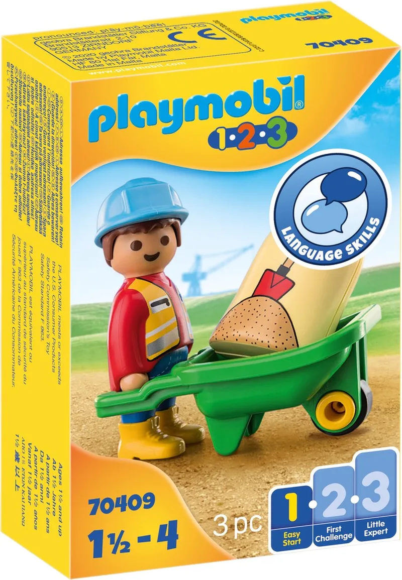 PLAYMOBIL 1.2.3 Bouwvakker met kruiwagen - 70409 von Playmobil in Multicolor – Produktfoto