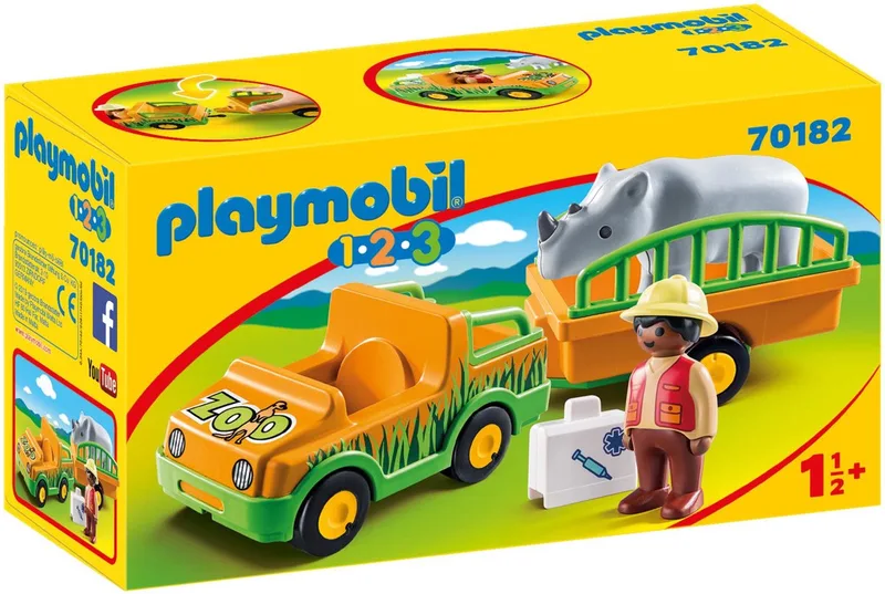 PLAYMOBIL 1.2.3 Dierenverzorger met neushoorn - 70182 von Playmobil in Oranje – Produktfoto