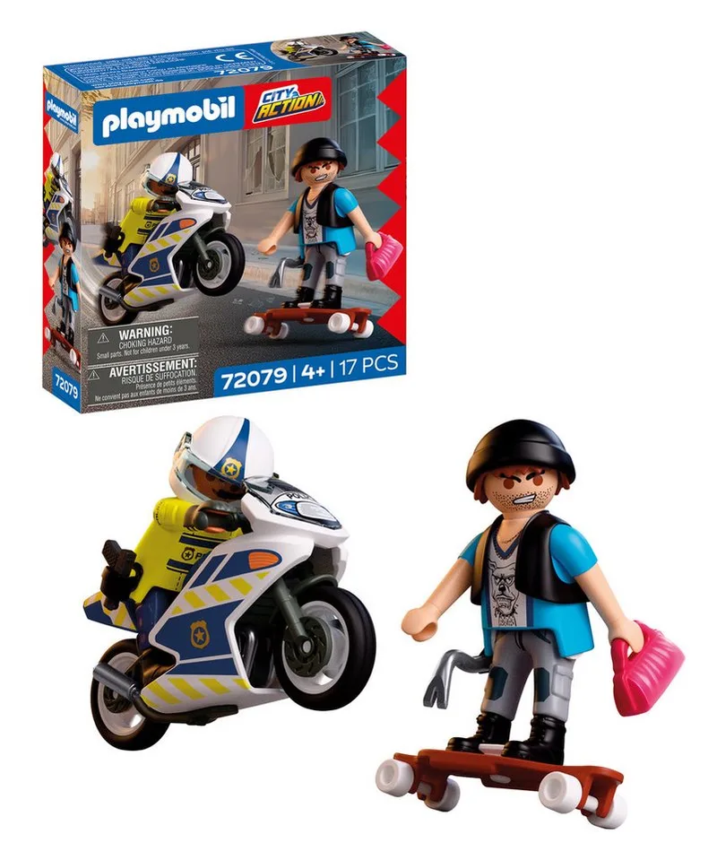 Verfolgungsjagd mit Motorrad (72079), City Action Konstruktions-Spielset, (17 St), Made in Europe fra Playmobil i Bunt – produktbillede