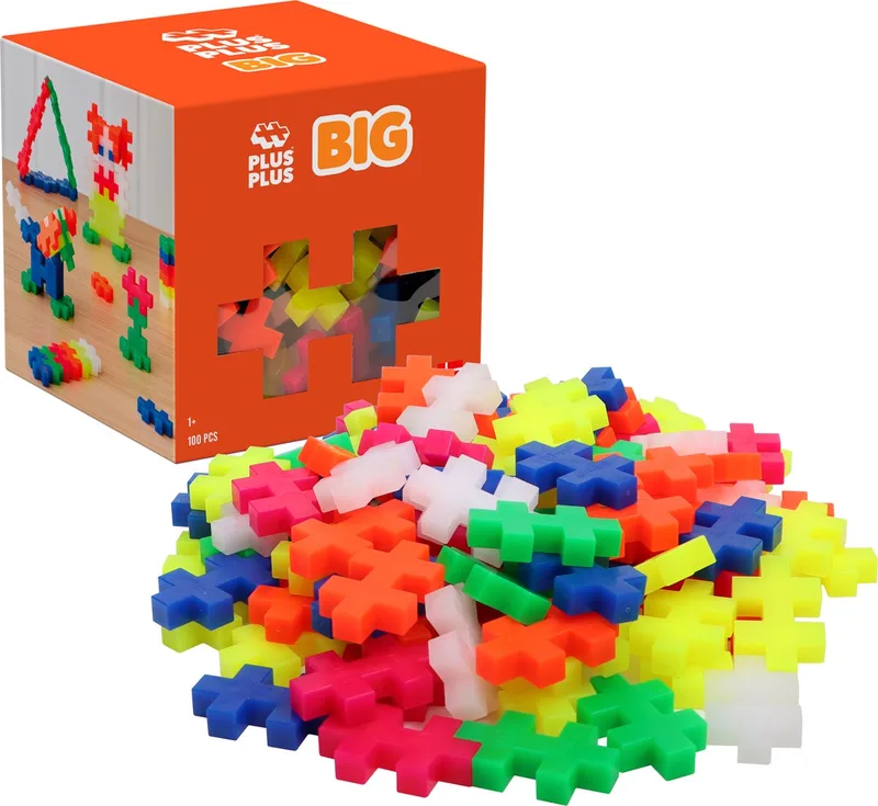 BIG Neon 100 delige bouwset - 3411 - Bouwspeelgoed voor kleuters - Constructiespeelgoed - Set met bouwstenen - Vanaf 1 jaar van Plus-Plus in Neon mix – productfoto