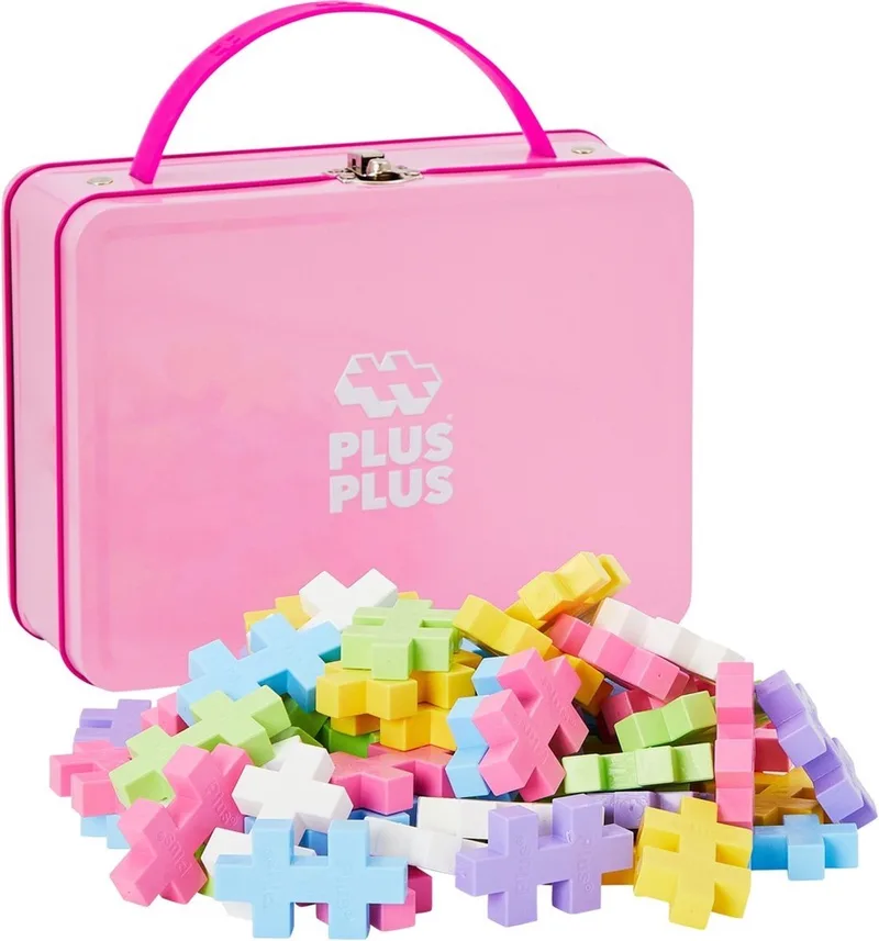 BIG Speelgoedkoffer pastel 70 delige bouwset - 3275 - Reiskoffer - Constructiespeelgoed - Set met bouwstenen - Vanaf 1 jaar by Plus-Plus in Roze – product photo