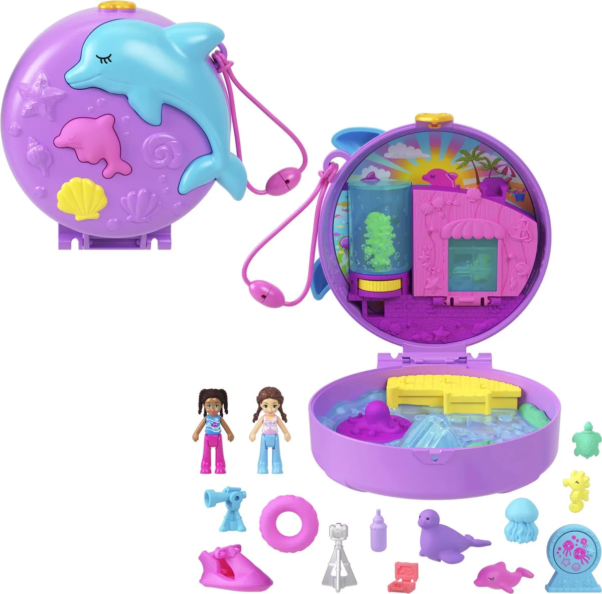 DOLFIJNEN REDDEN EN SPELEN Compacte Speelset van Polly Pocket in Meerkleurig – productfoto