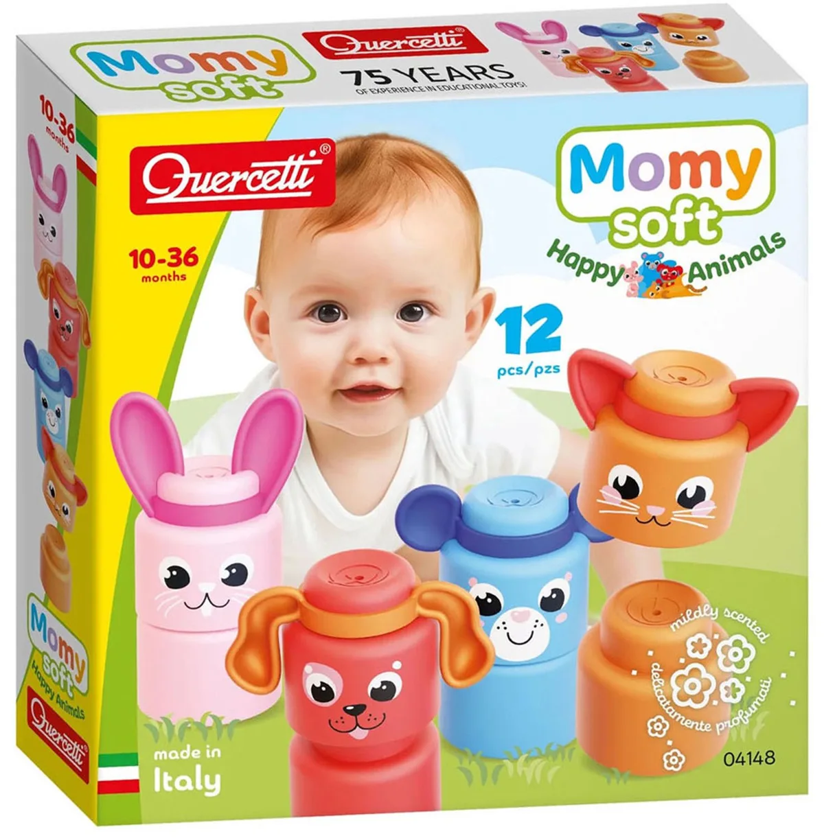 bouwset Momy Soft Dieren - 12 zachte blokken voor baby's. de Quercetti en Multicolore – photo du produit