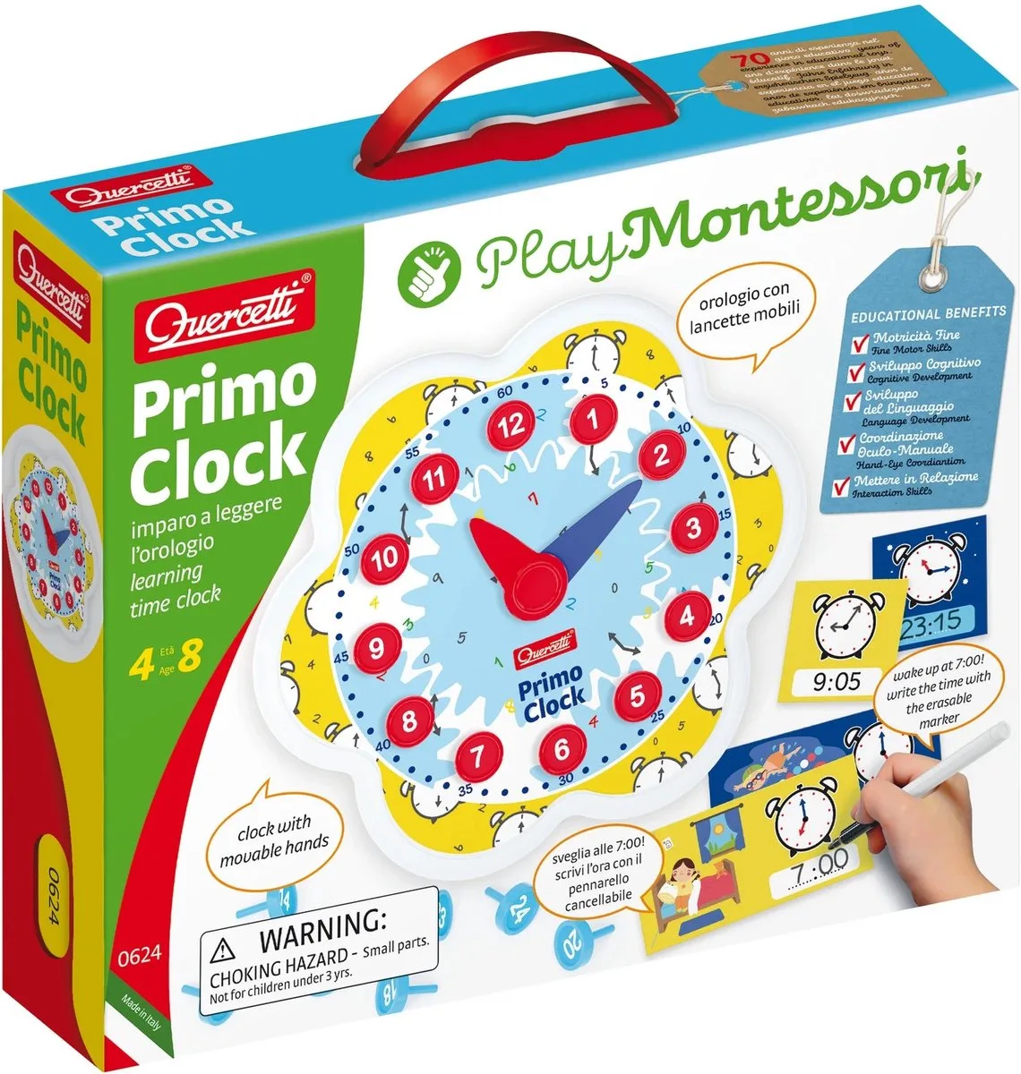 Leerklok Primo Clock Junior Karton 51-delig van Quercetti in Meerkleurig – productfoto