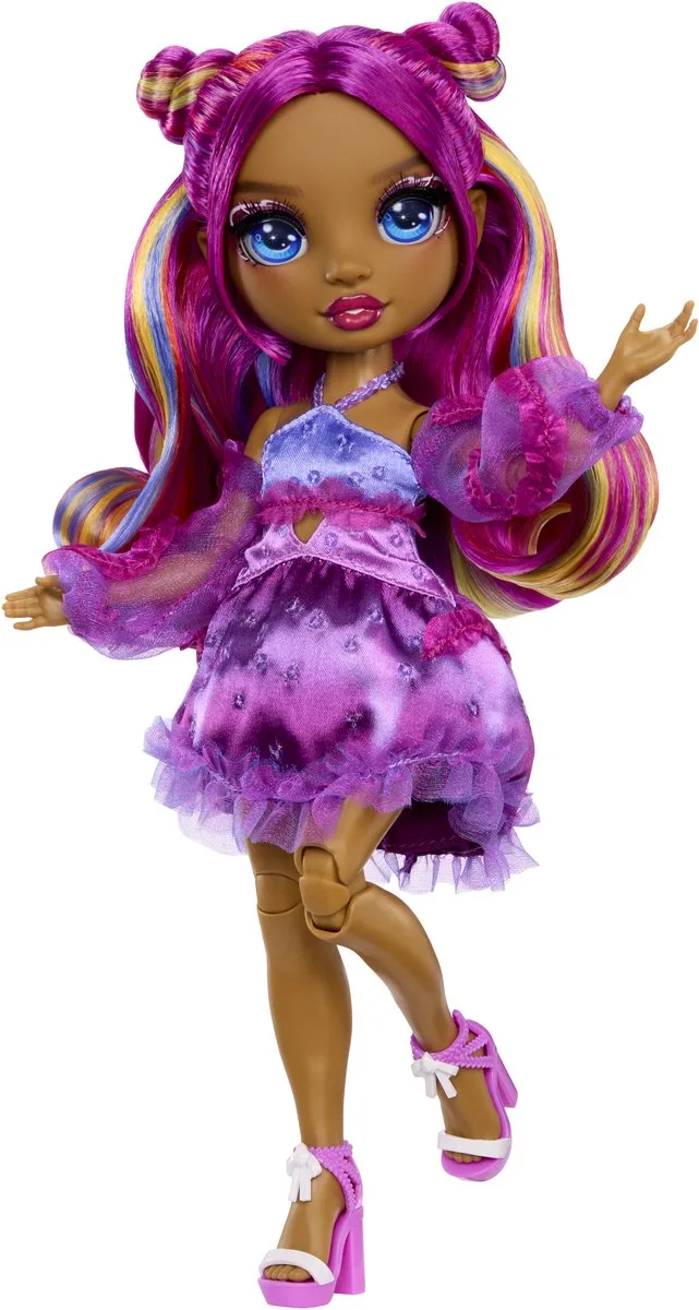 Be Dazzling-modepoppen - Noémie Violette met bedazzle-tool en glinsterende strass-steentjes van Rainbow High in Paars – productfoto
