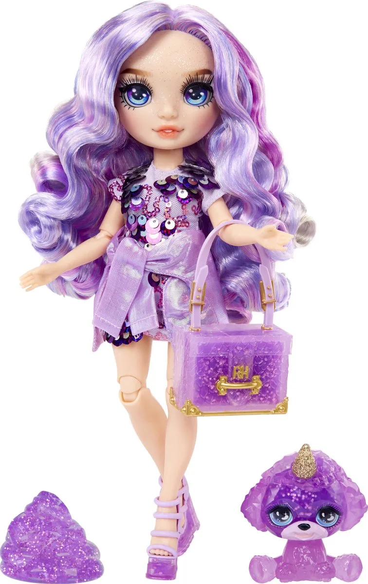 Klassieke Modepop - 28 cm - Violet (paars) - Met slijmset en diertje van Rainbow High in Paars – productfoto