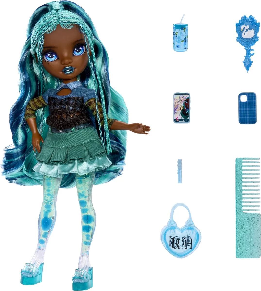 Sparkle and Shine-pop Misty met magische luchtbellen in haar benen, blauwgroen haar, modepop van 28 cm fra Rainbow High i Flerfarvet – produktbillede