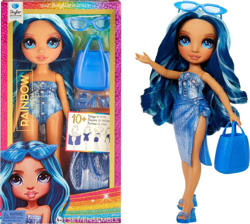 Swim & Style-modepop - 28 cm - Skyler (blauw) fra Rainbow High i Blå – produktbillede 1 af 2