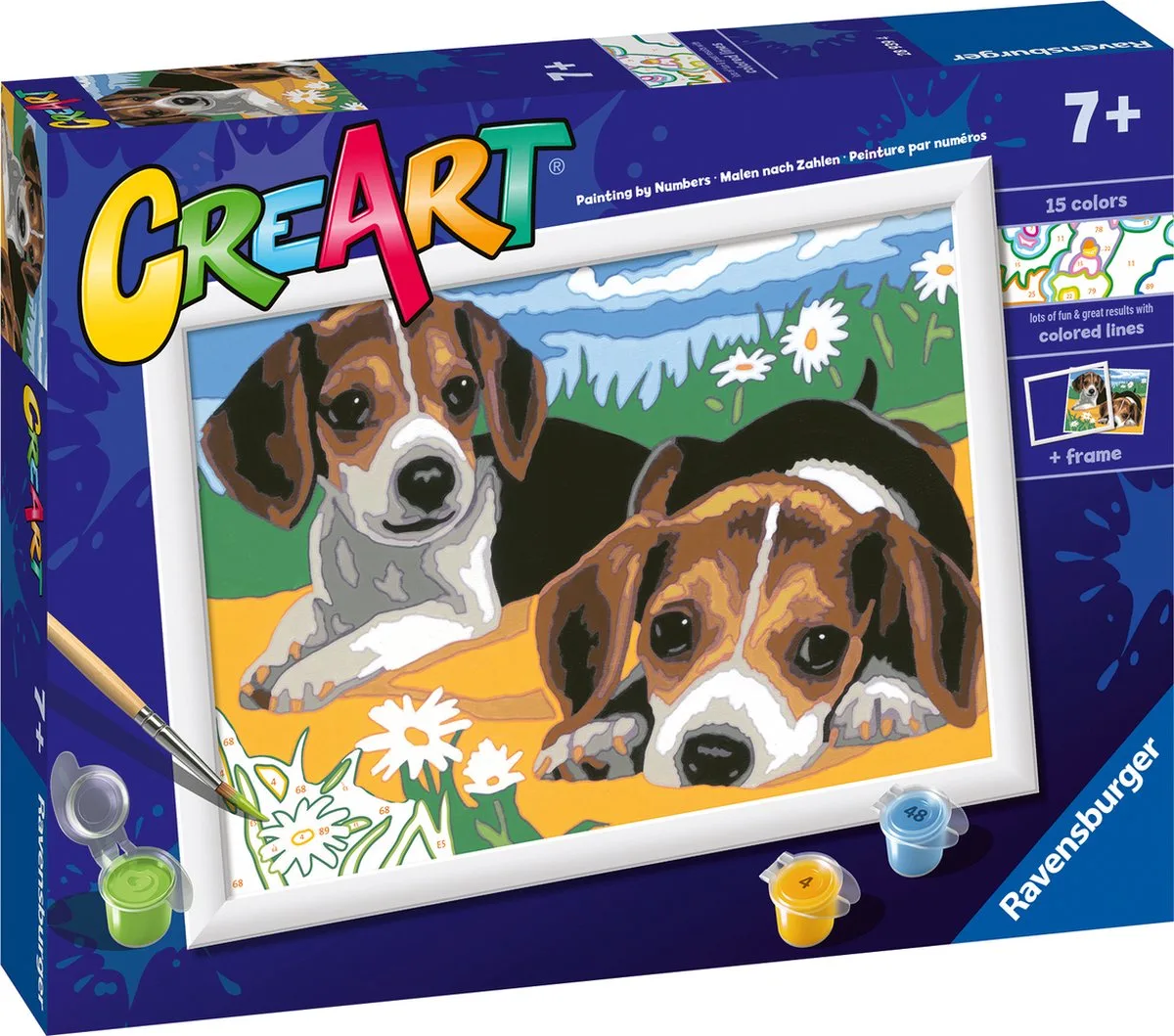 CreArt Beagle Puppies - Schilderen op nummer voor kinderen fra Ravensburger i Flerfarvet – produktbillede