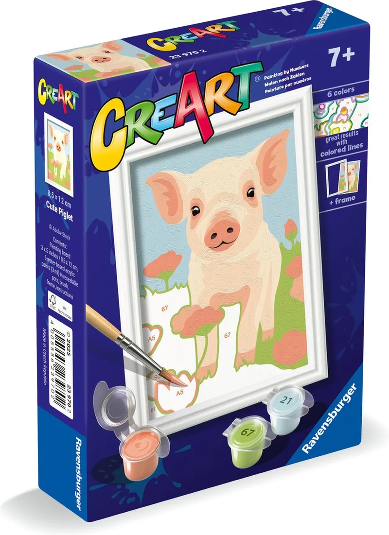 CreArt Cute Piglet - Schilderen op Nummer voor kinderen van Ravensburger in Meerkleurig – productfoto