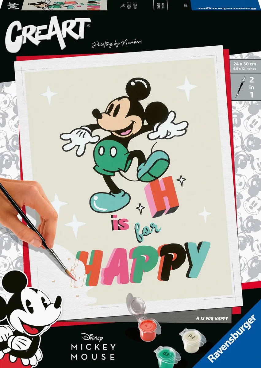 CreArt Disney Mickey Mouse H is for Happy - Schilderen op nummer voor volwassenen - Hobbypakket från Ravensburger i Flerfärgad – produktbild
