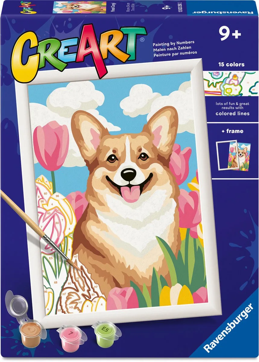 CreArt: Floral Corgi – Schilderen op Nummer van Ravensburger in Meerkleurig – productfoto
