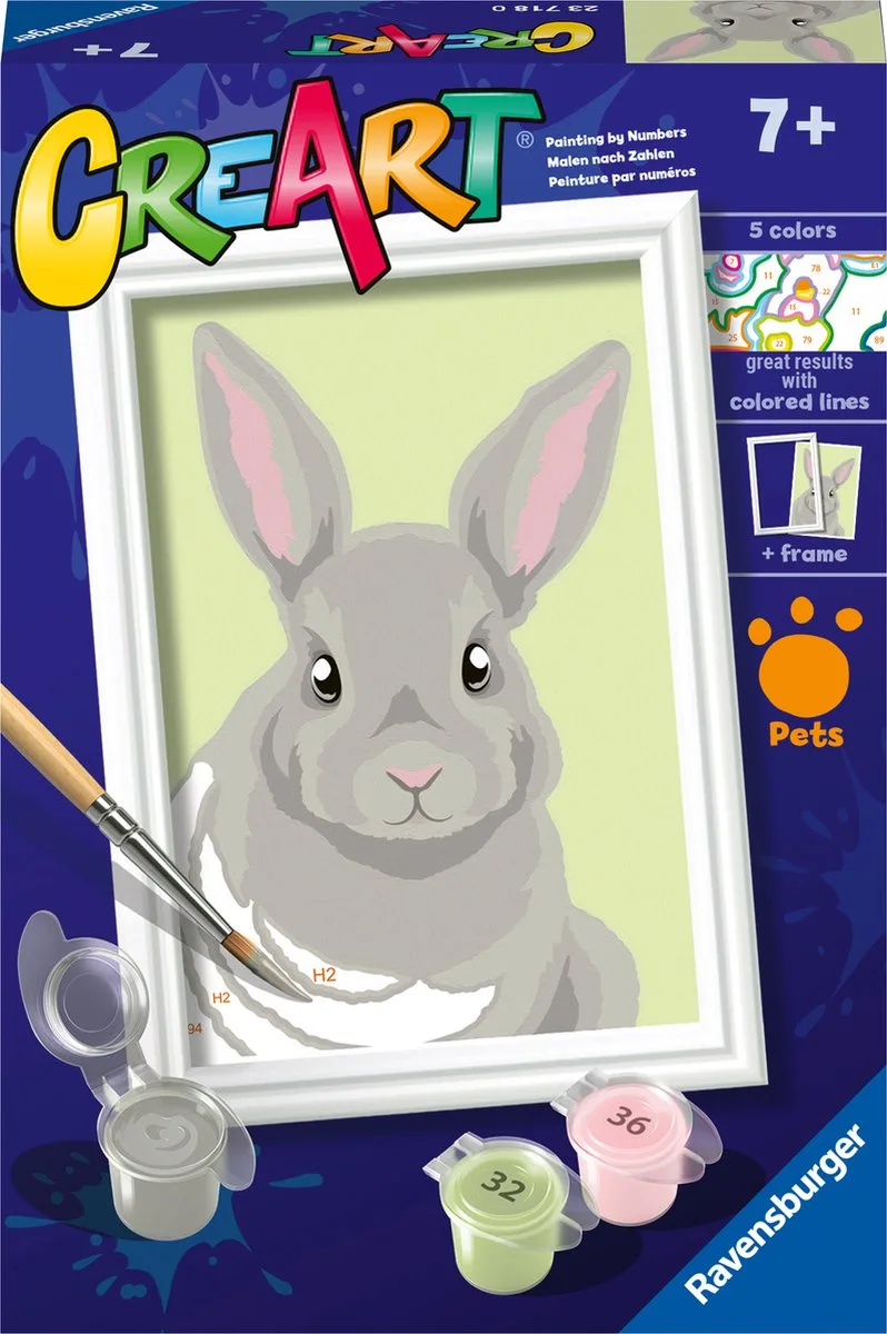 CreArt Gray Rabbit - Schilderen op nummer voor kinderen de Ravensburger en Multicolore – photo du produit