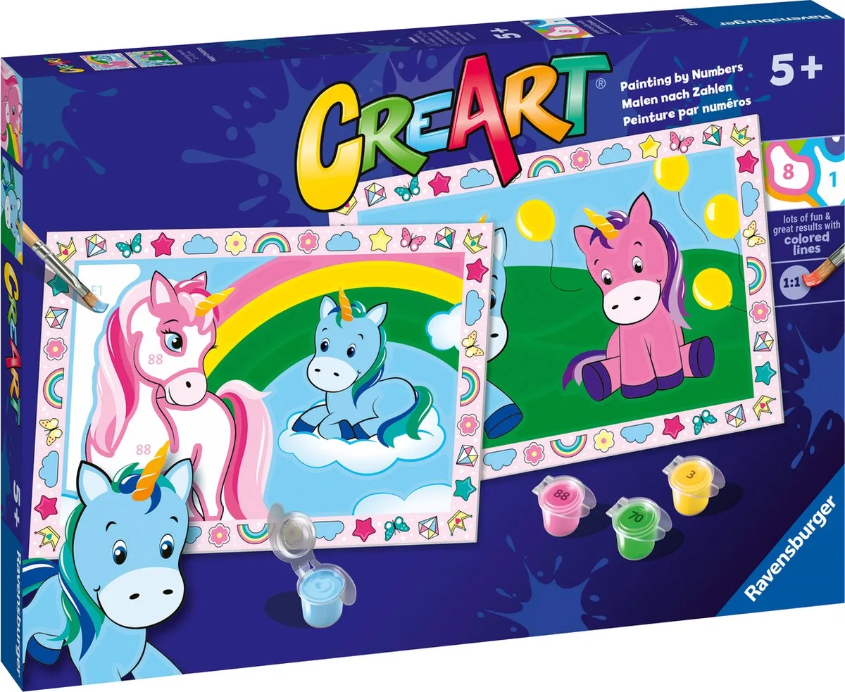 CreArt Happy Unicorns - Schilderen op nummer voor kinderen de Ravensburger en Multicolore – photo du produit