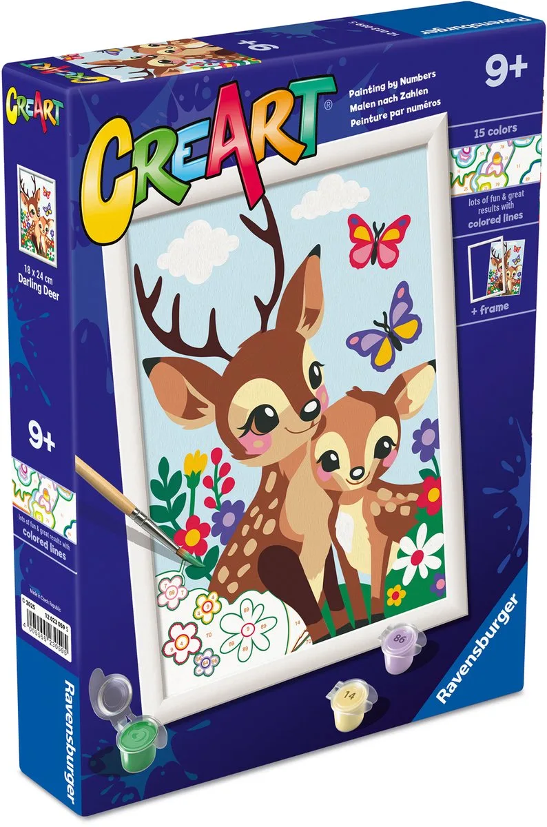 CreArt Junior - Vrolijke Herten - Creativiteit, Verfproducten - Schilderen op Nummer van Ravensburger in Meerkleurig – productfoto