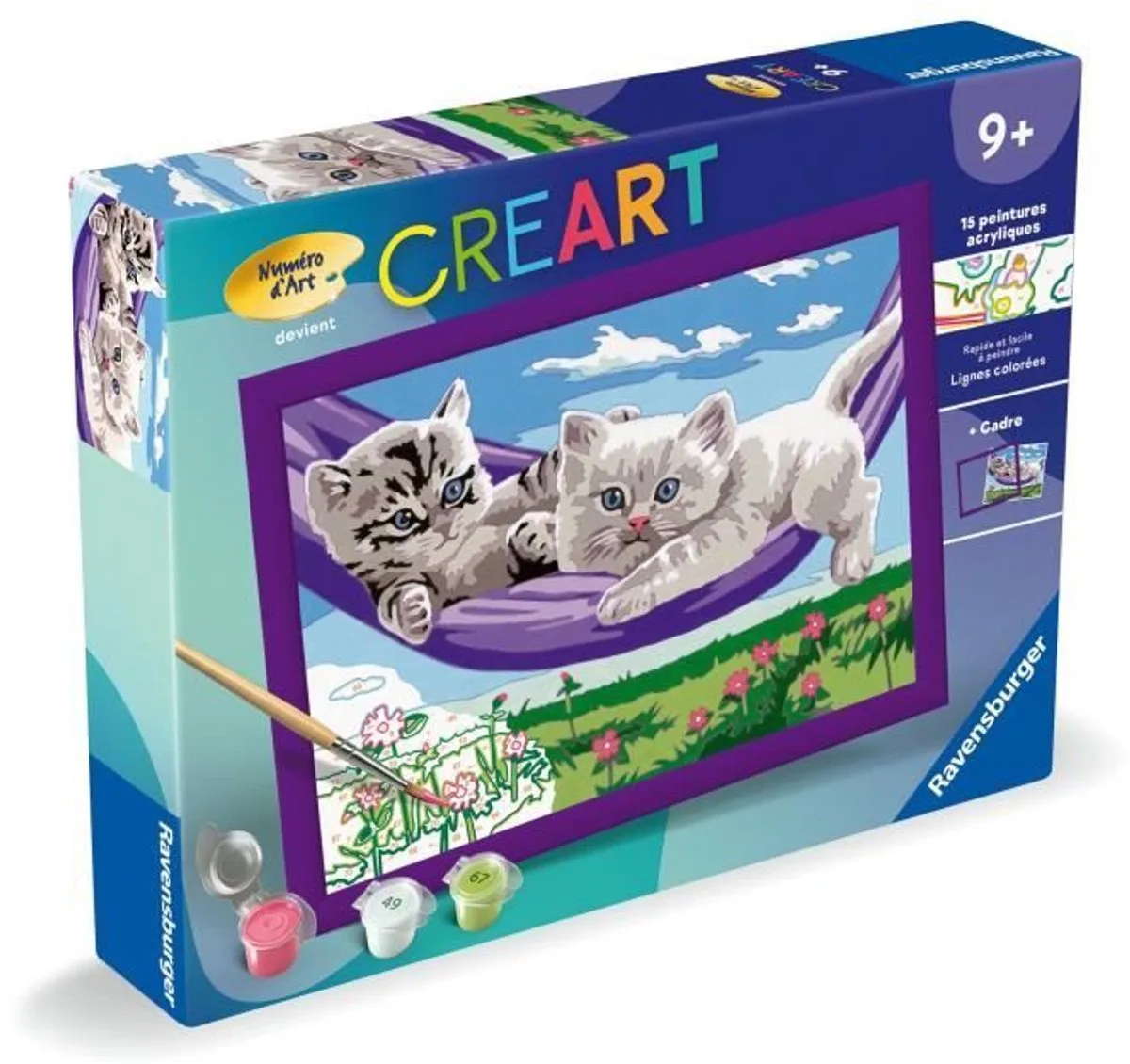 CreArt Kids 18x24cm Kittens in de hangmat, verf op nummer kit, vanaf 9 jaar, 25828, Ravensburger de Ravensburger – photo du produit