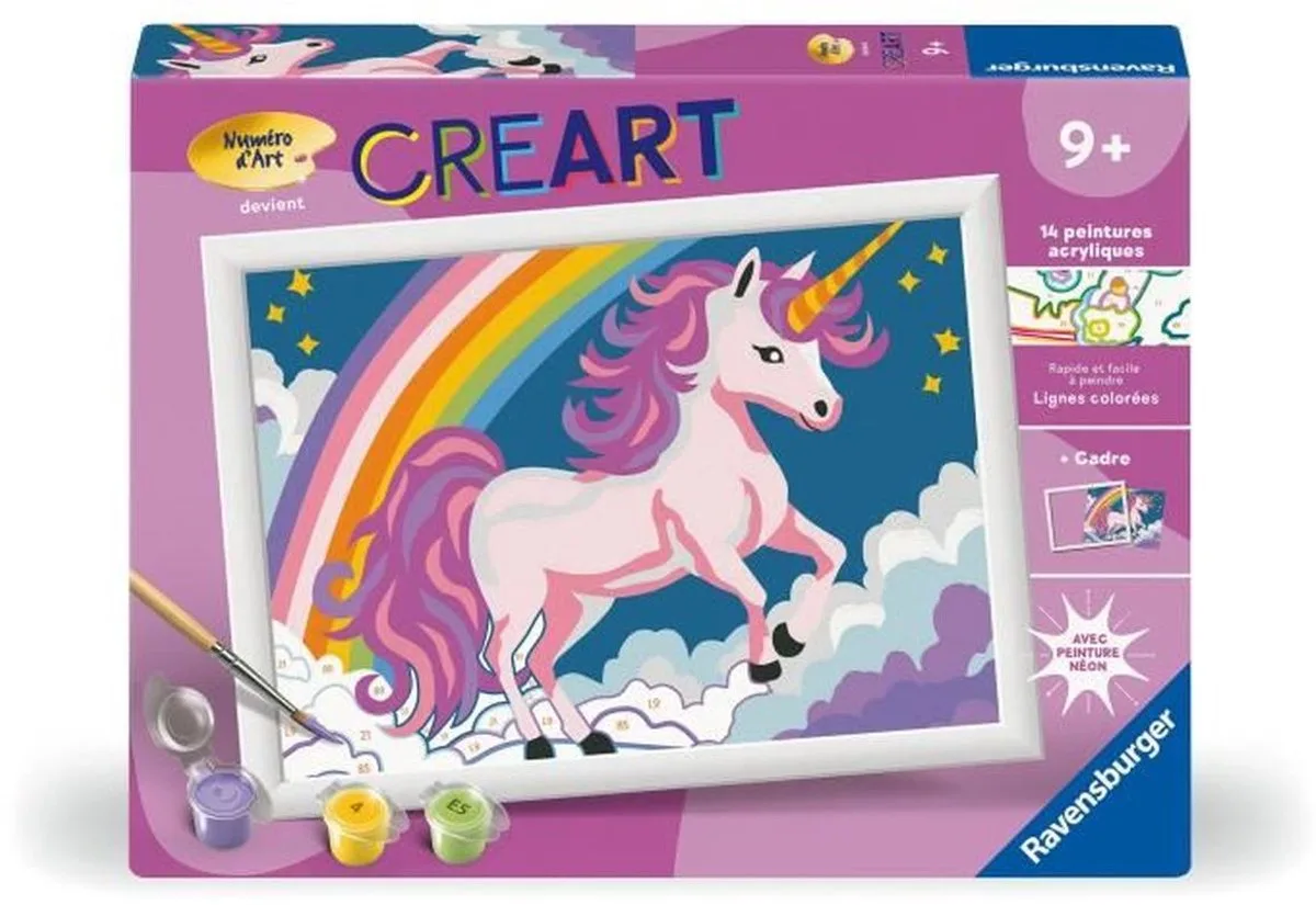 CreArt Kids 18x24cm Neon Eenhoorn - Schilderen op nummer Kit Kunstgetal - Vanaf 7 jaar - 25904 Ravensburger by Ravensburger in Blue – product photo