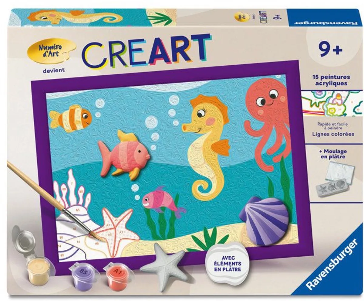 CreArt Kids 18x24cm – Schilderen op nummer – Oceaan – Gips Editie – Schilderen op nummer set – Leeftijd 9+ – 12023234 de Ravensburger en Multicolore – photo du produit