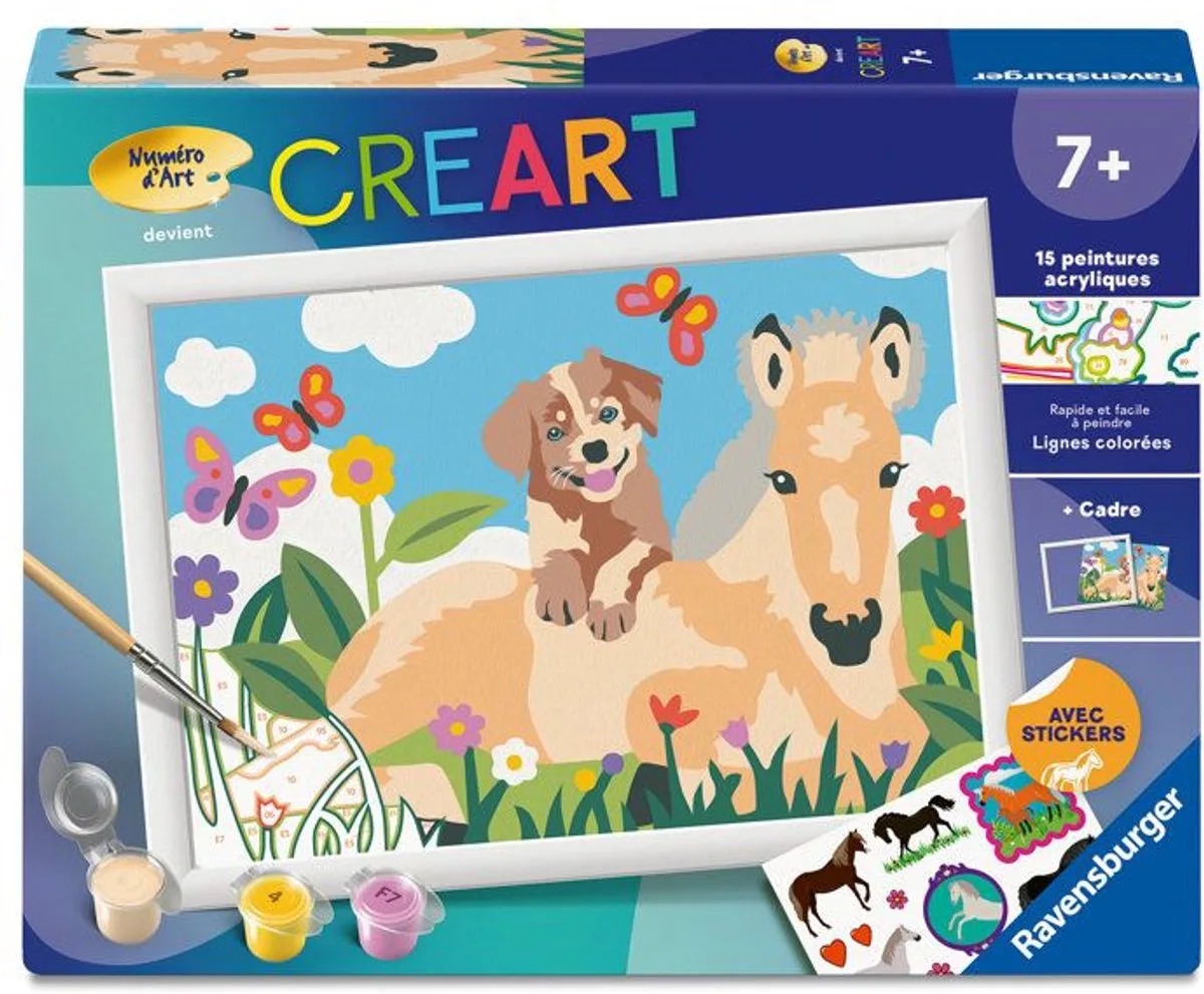 CreArt Kids 18x24cm – Schilderen op nummer – Paard en hond – Schilderen op nummer set – Leeftijd 7+ – 12023228 van Ravensburger in Meerkleurig – productfoto