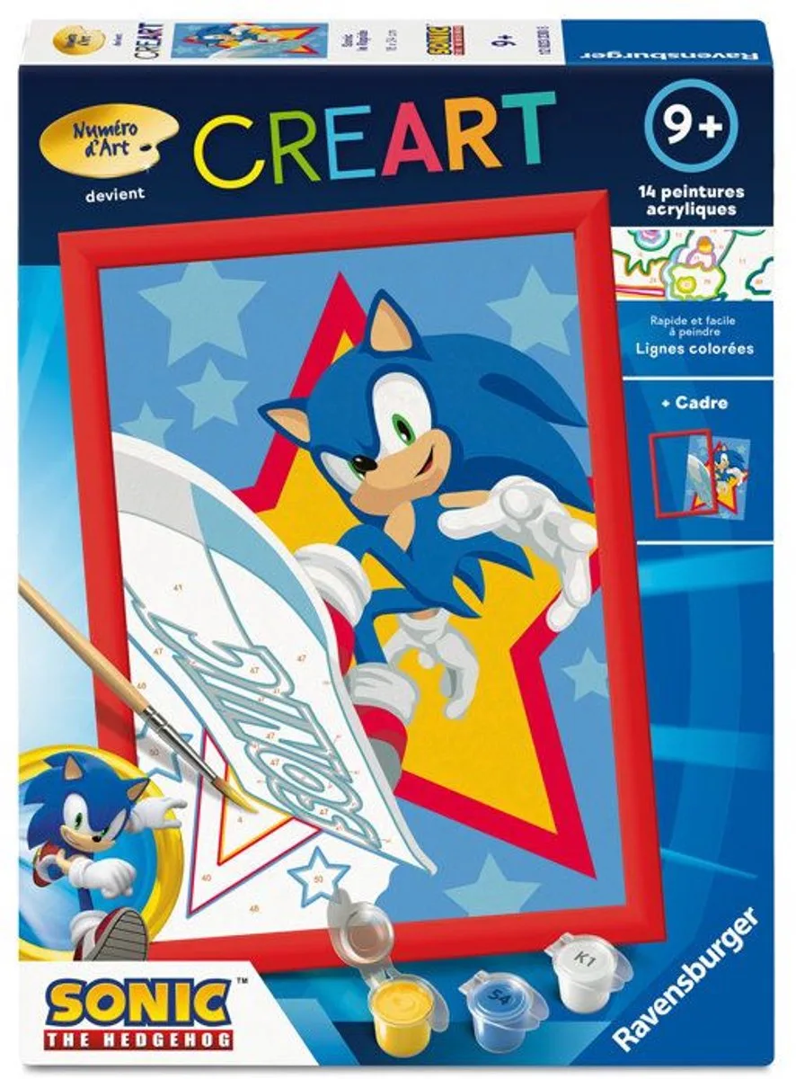 CreArt Kids 18x24cm – Schilderen op nummer – Sonic – Schilderen op nummer set – Leeftijd 7+ – 12023230 fra Ravensburger – produktbillede