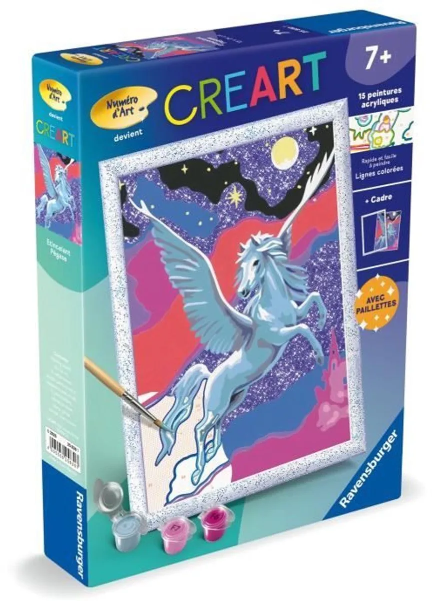CreArt Kids 18x24cm Sparkling Pegasus, Schilderen op nummer Kit, Art Numbers, Leeftijd 7+, 25830, Ravensburger van Ravensburger in Multi-coloured – productfoto