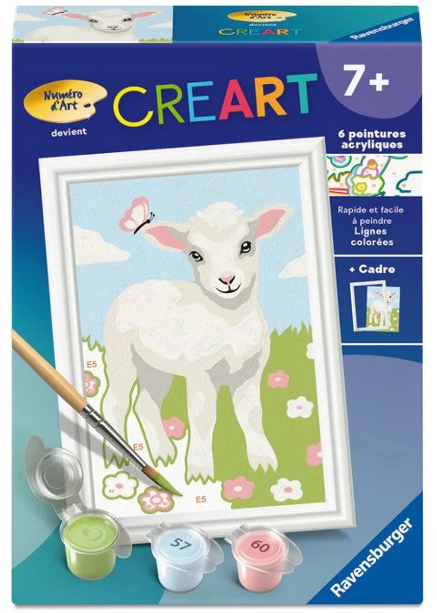 CreArt Kids 8x12cm – Kunstnummer – Schapen – Paint by Numbers Kit – Van 7 jaar tot 12023215 de Ravensburger en Blanc – photo du produit