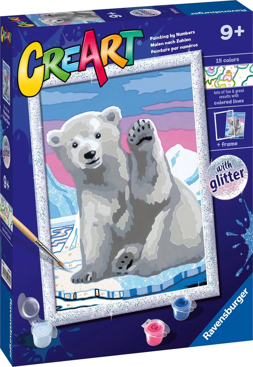 CreArt Pawsome Polar Bear - Schilderen op nummer voor kinderen van Ravensburger in Meerkleurig – productfoto