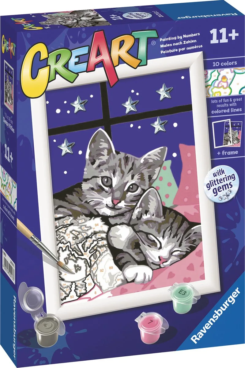 CreArt Sleepy Kitties - Schilderen op nummer voor kinderen fra Ravensburger i Flerfarvet – produktbillede
