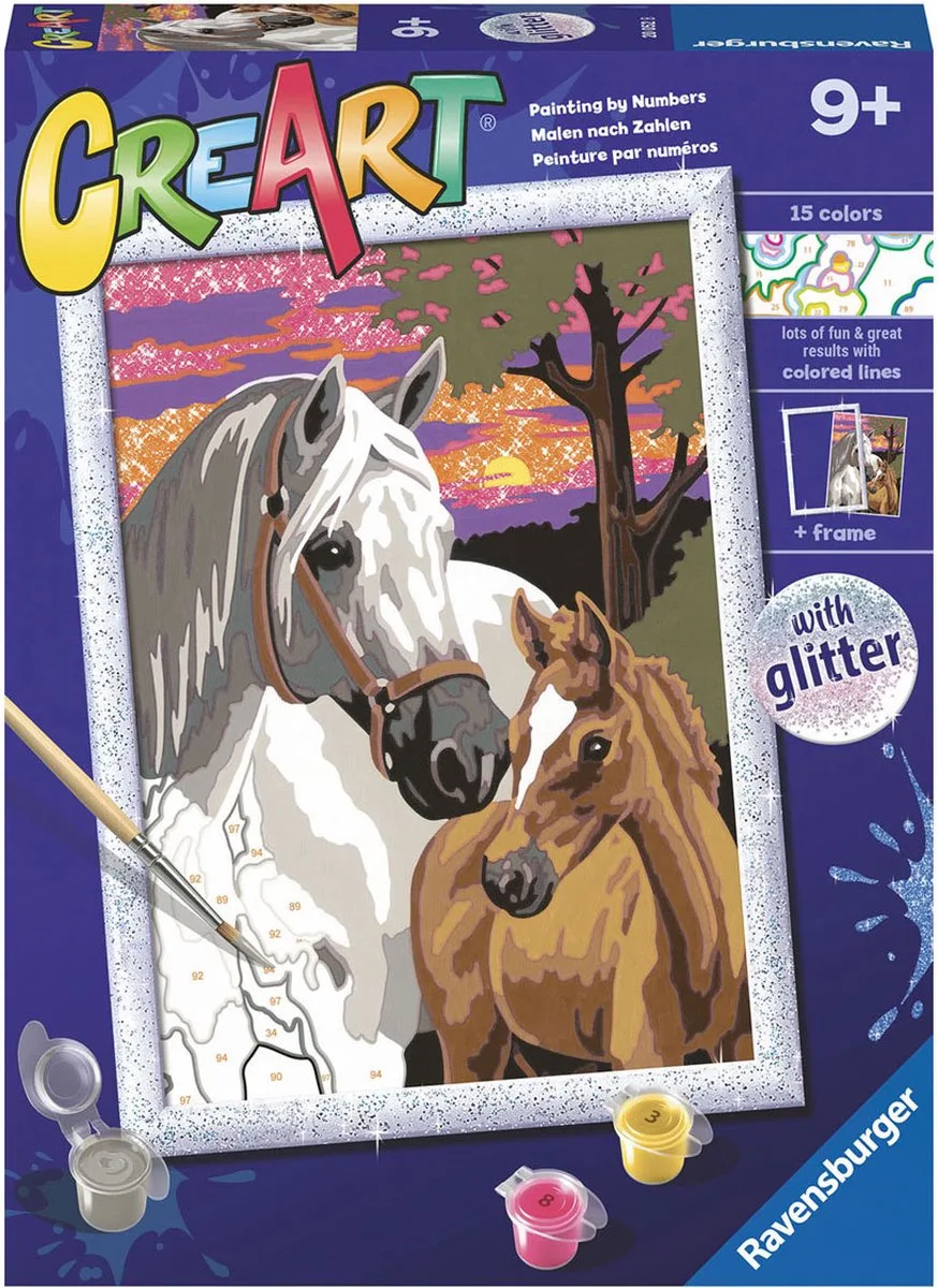 CreArt Sunset Horses - Schilderen op nummer voor kinderen van Ravensburger in Meerkleurig – productfoto