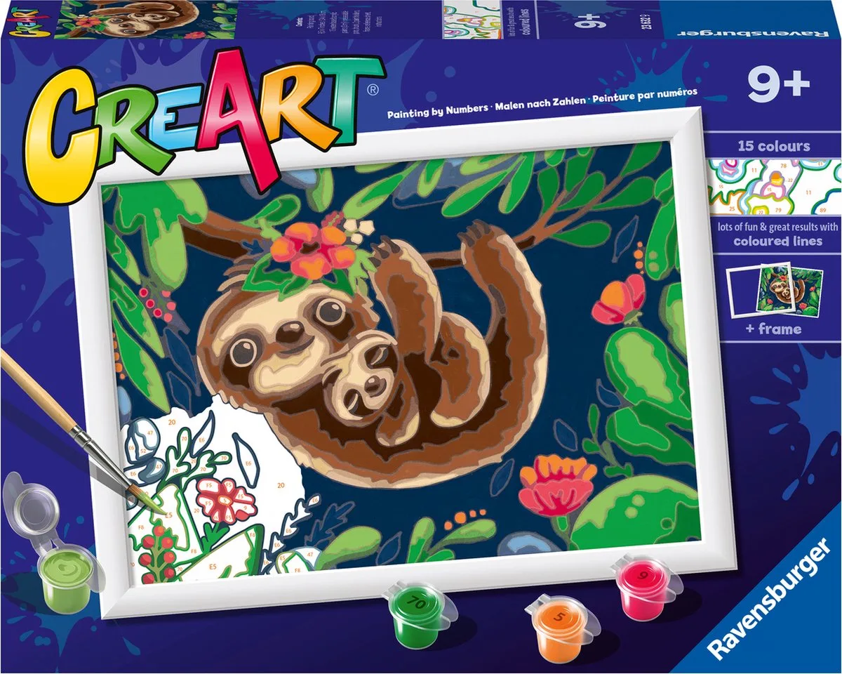 CreArt Sweet Sloths - Schilderen op nummer voor kinderen van Ravensburger in Meerkleurig – productfoto