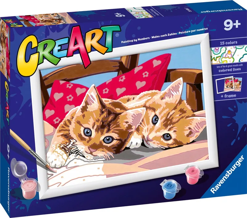 CreArt Two Cuddly Cats - Schilderen op nummer voor kinderen fra Ravensburger i Flerfarvet – produktbillede