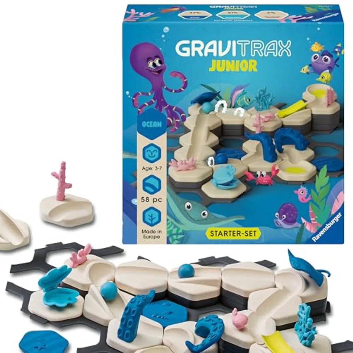 GraviTrax Junior Starter Set S Ocean 58 onderdelen - Knikkerbaan - Starterset - 58 onderdelen - Vanaf 3 jaar van Ravensburger in Meerkleurig – productfoto