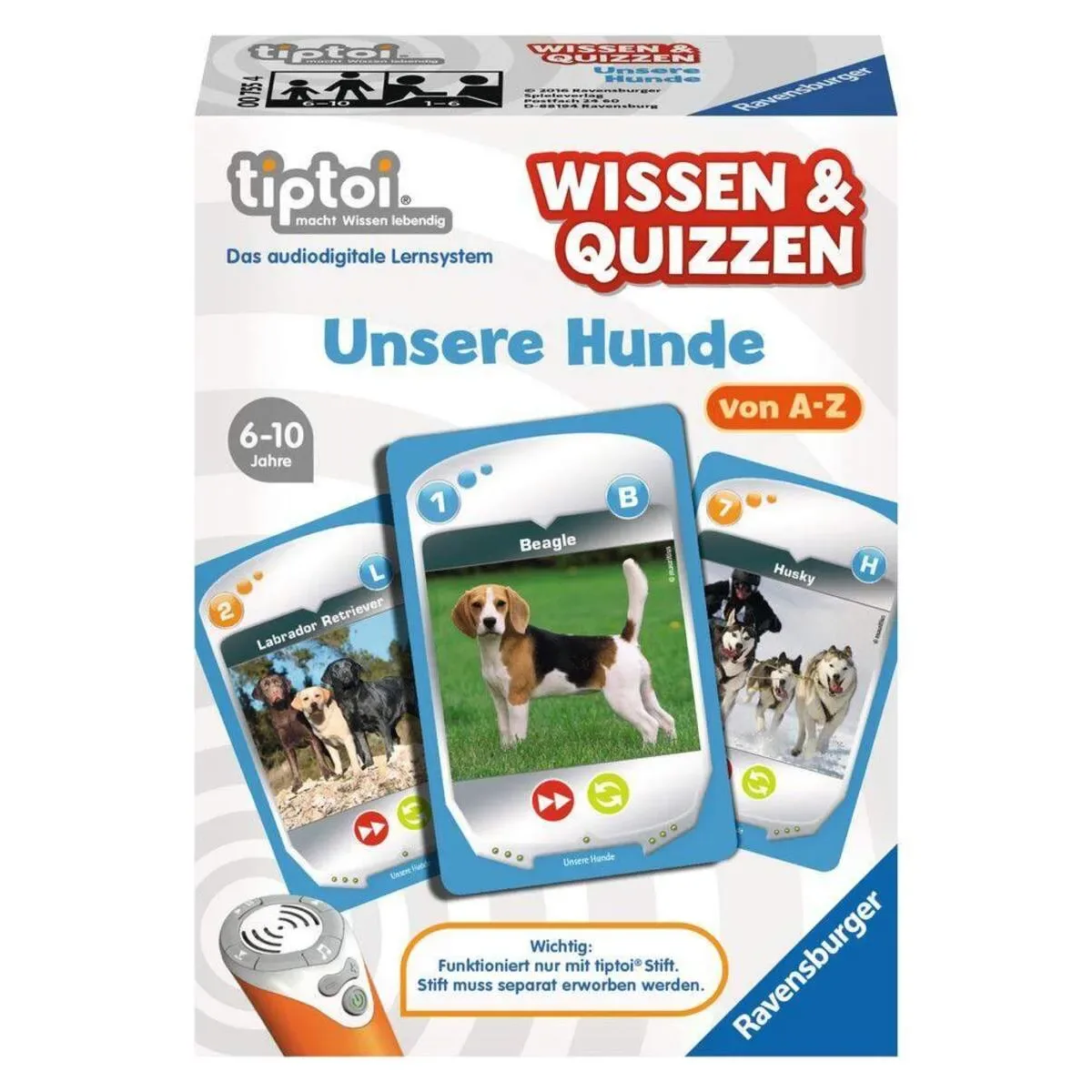 RAVENSBURGER 000755 tiptoi® Wissen & Quizzen: Unsere Hunde från Ravensburger – produktbild
