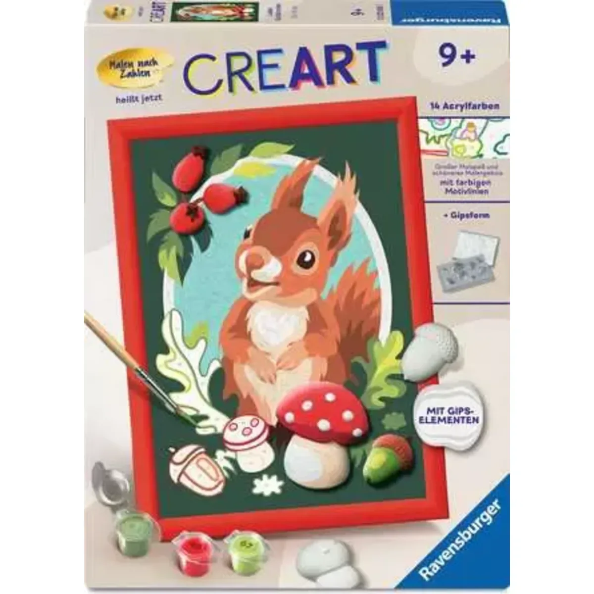 Ravensburger 12023068 CreArt, Malen nach Zahlen mit Gips gießen - Liebes Eichhörnchen fra Ravensburger – produktbillede