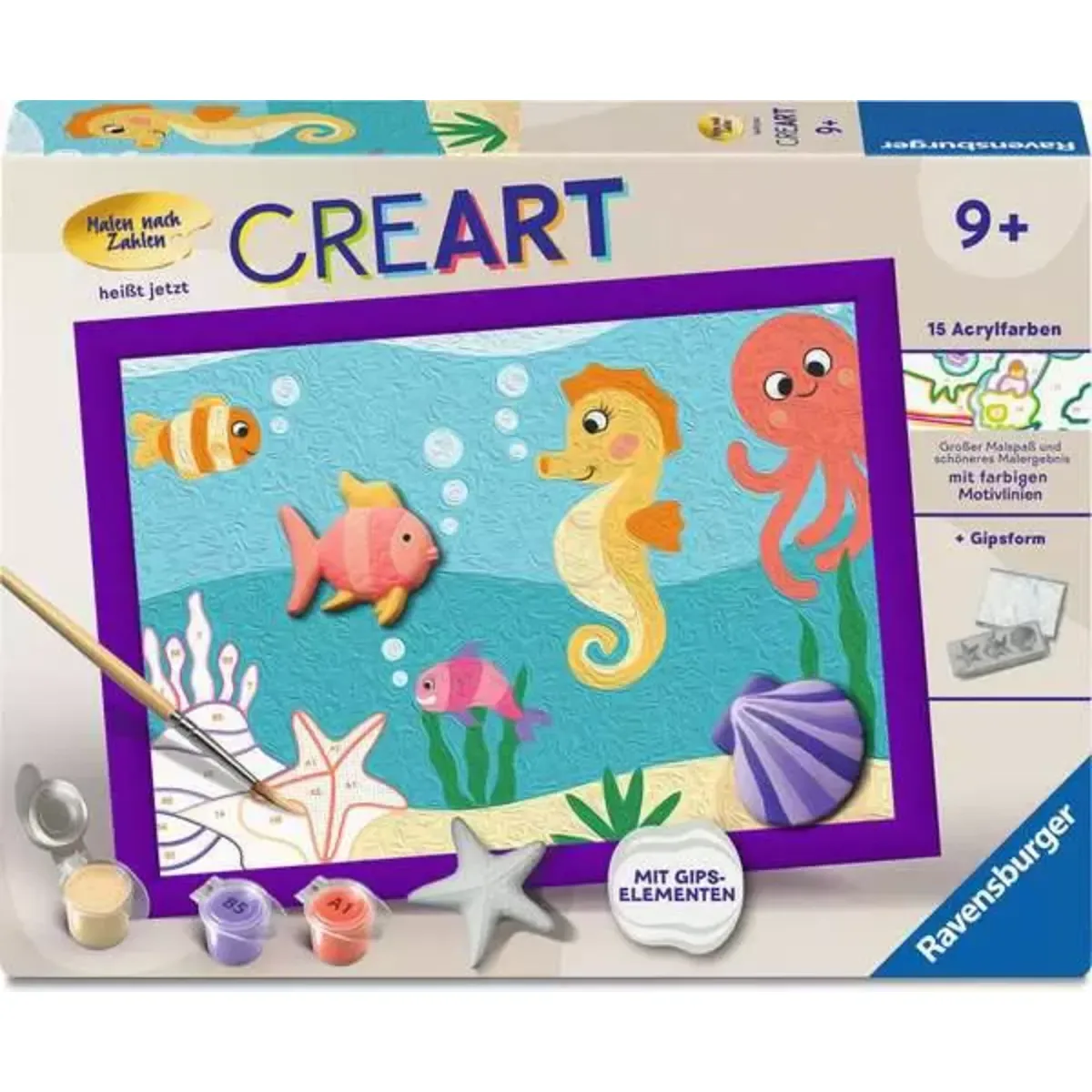 Ravensburger 12023071 CreArt, Malen nach Zahlen mit Gips gießen - Meeresfreunde från Ravensburger – produktbild
