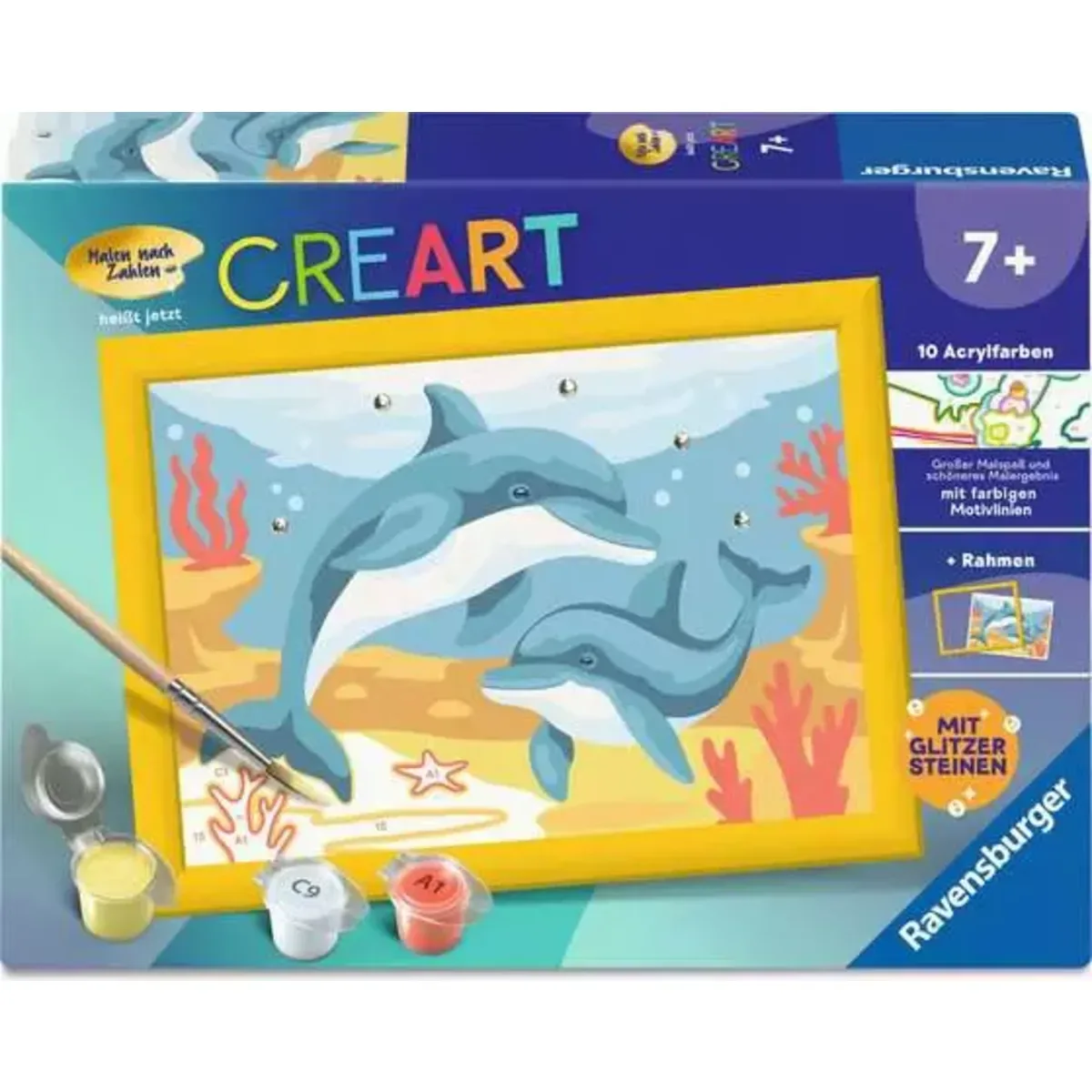 Ravensburger 12023115 CreArt, Malen nach Zahlen Kinder - Verspielte Delfine fra Ravensburger – produktbillede