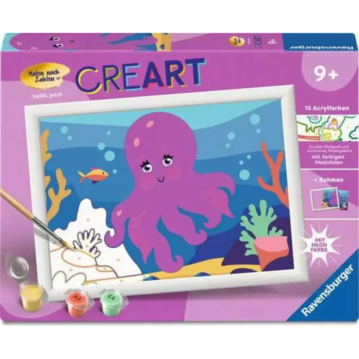 Ravensburger 12023128 CreArt, Malen nach Zahlen Kinder - Neon Oktopus fra Ravensburger – produktbillede
