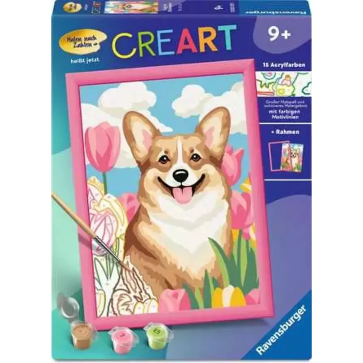 Ravensburger 12023129 CreArt, Malen nach Zahlen Kinder - Corgi im Blütenmeer von Ravensburger – Produktfoto