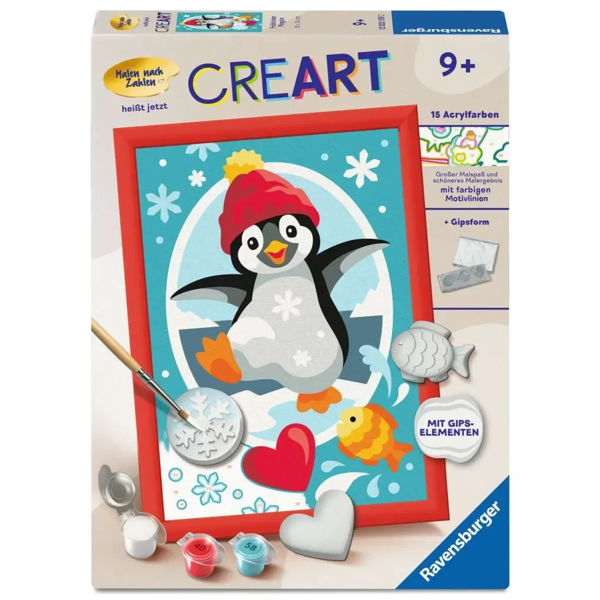 Ravensburger 12023159 CreArt, Malen nach Zahlen mit Gips gießen - Fröhlicher Pinguin fra Ravensburger – produktbillede