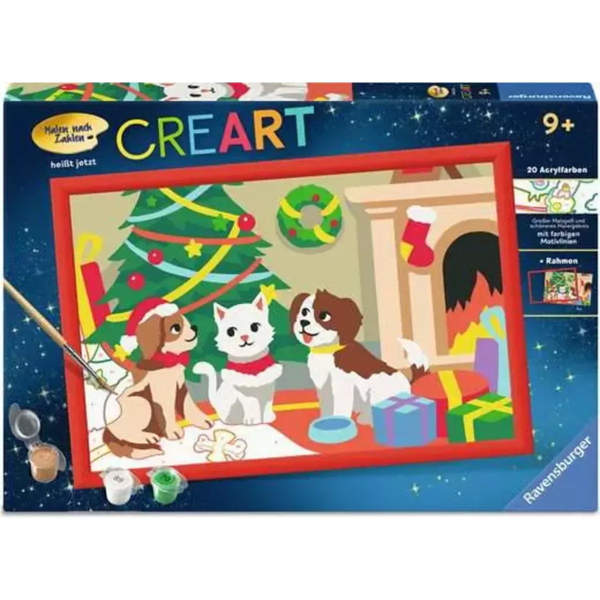 Ravensburger 12023192 CreArt, Malen nach Zahlen Kinder - Pfoten-Weihnachten von Ravensburger – Produktfoto