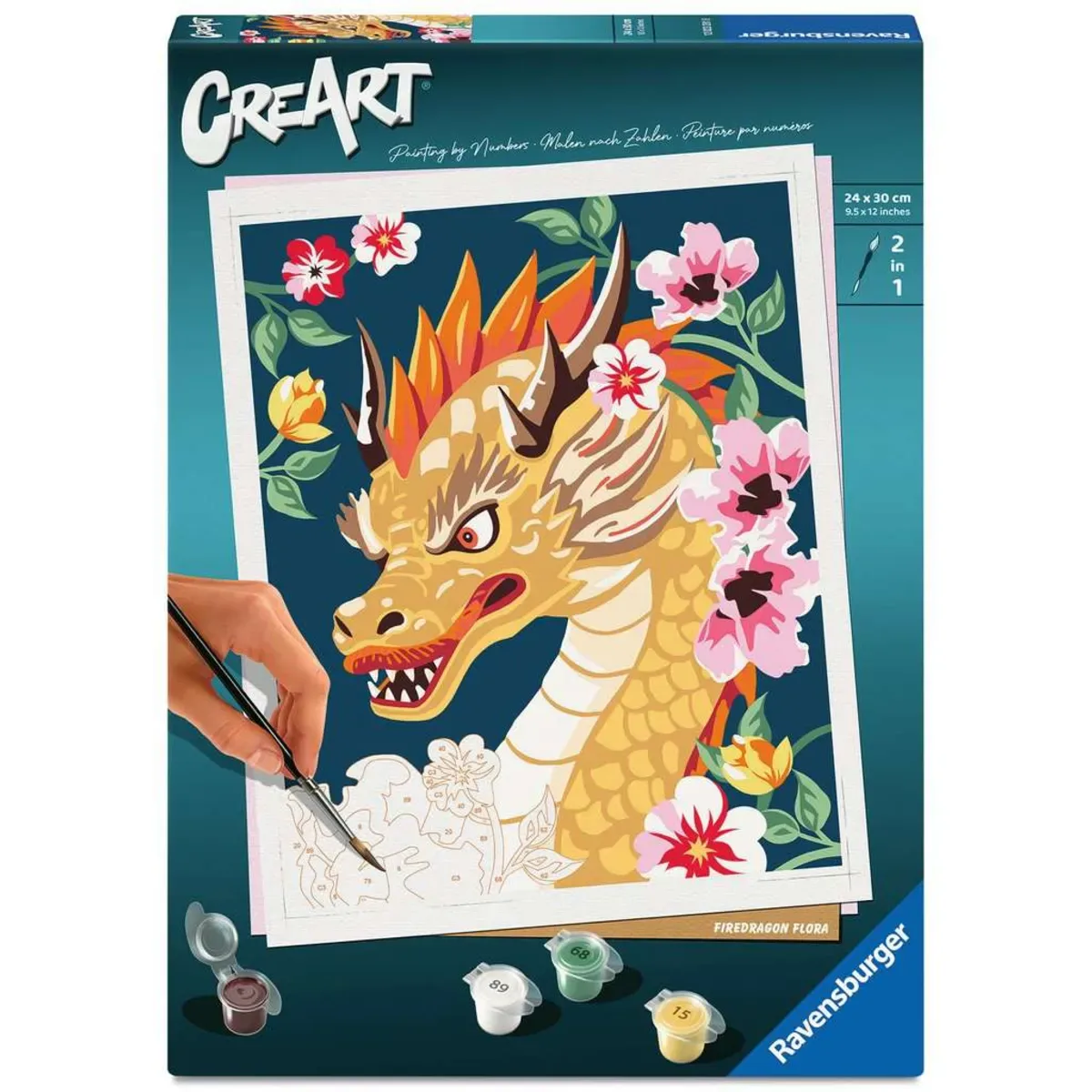 Ravensburger 12023201 CreArt, Malen nach Zahlen Adults Trend - Feuerdrache Flora von Ravensburger – Produktfoto