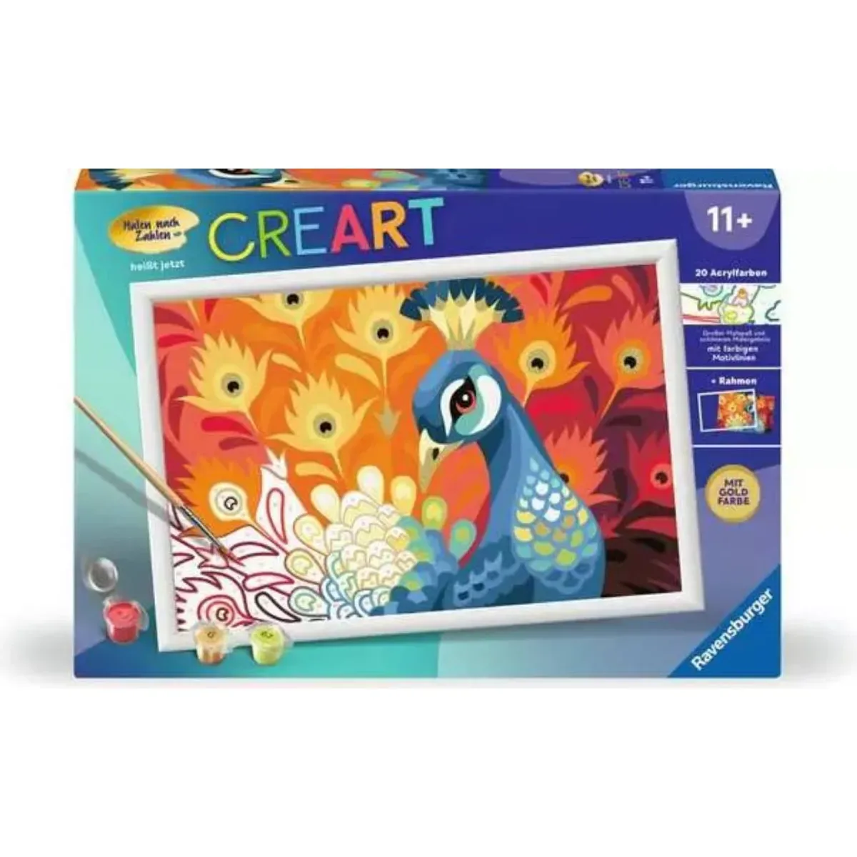 Ravensburger 20000 CreArt, Malen nach Zahlen Kinder - Stolzer Pfau von Ravensburger in Mehrfarbig – Produktfoto