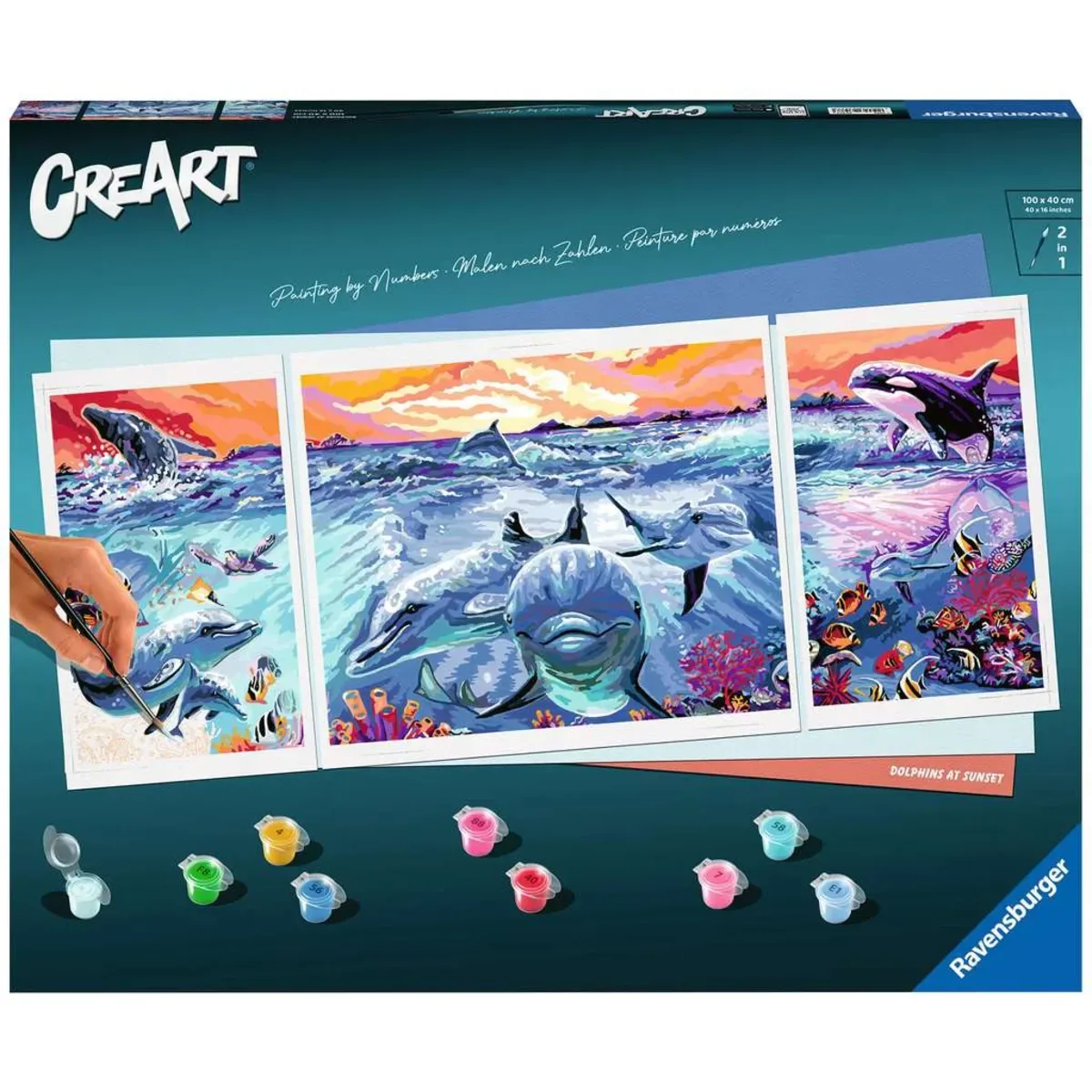 RAVENSBURGER 23577 Malen nach Zahlen Dolphins at Sunset von Ravensburger – Produktfoto