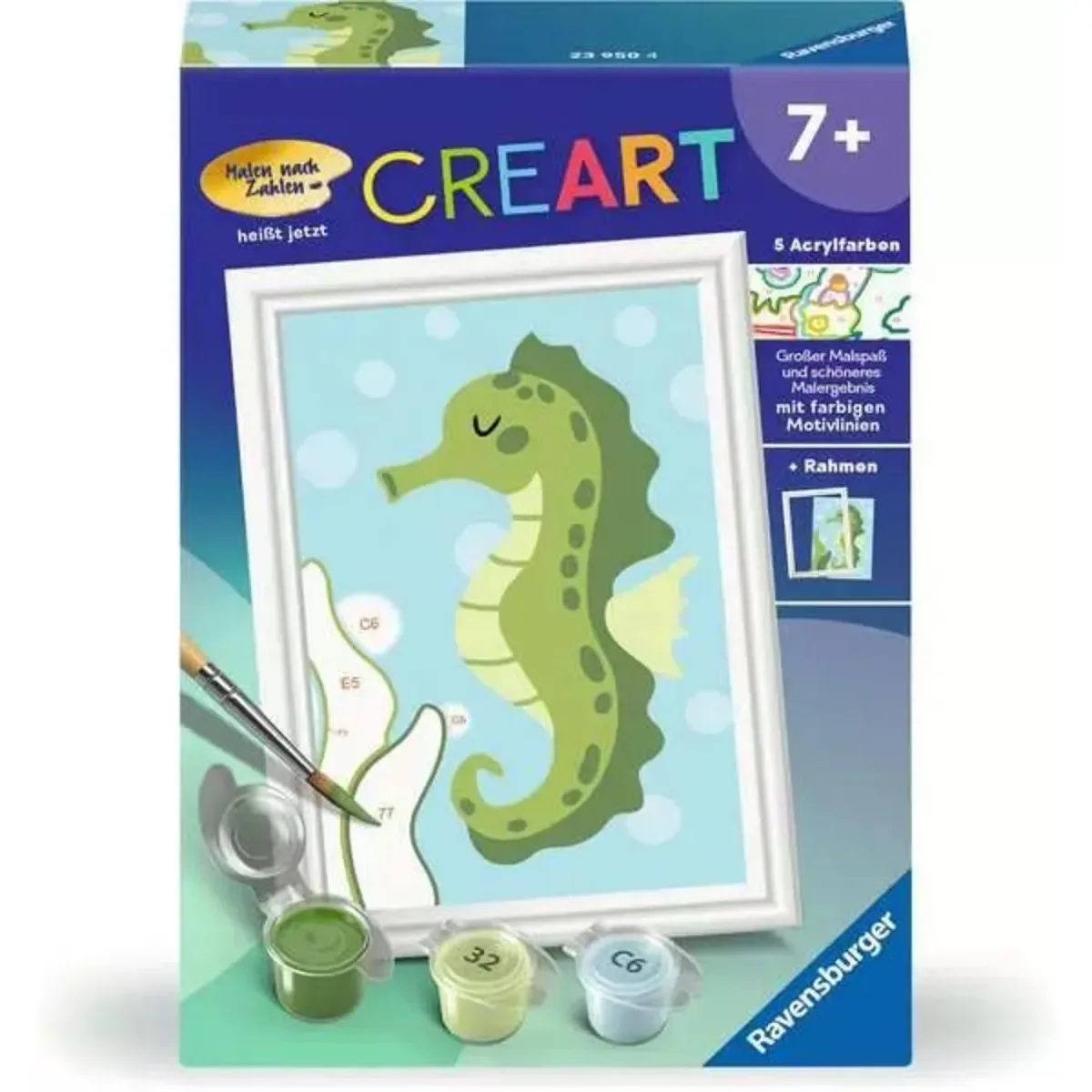 Ravensburger 23950 CreArt, Malen nach Zahlen Kinder - Fröhliches Seepferdchen von Ravensburger – Produktfoto